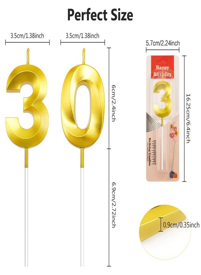 QEYMN 30th Birthday Candles, Number 30 Candles, Gold Birthday Candle, Happy Birthdays Candle for Cake, 30th Cake Topper Decorations for 30 3 Year Old Birthdays Wedding Anniversary Supplies - Image 2